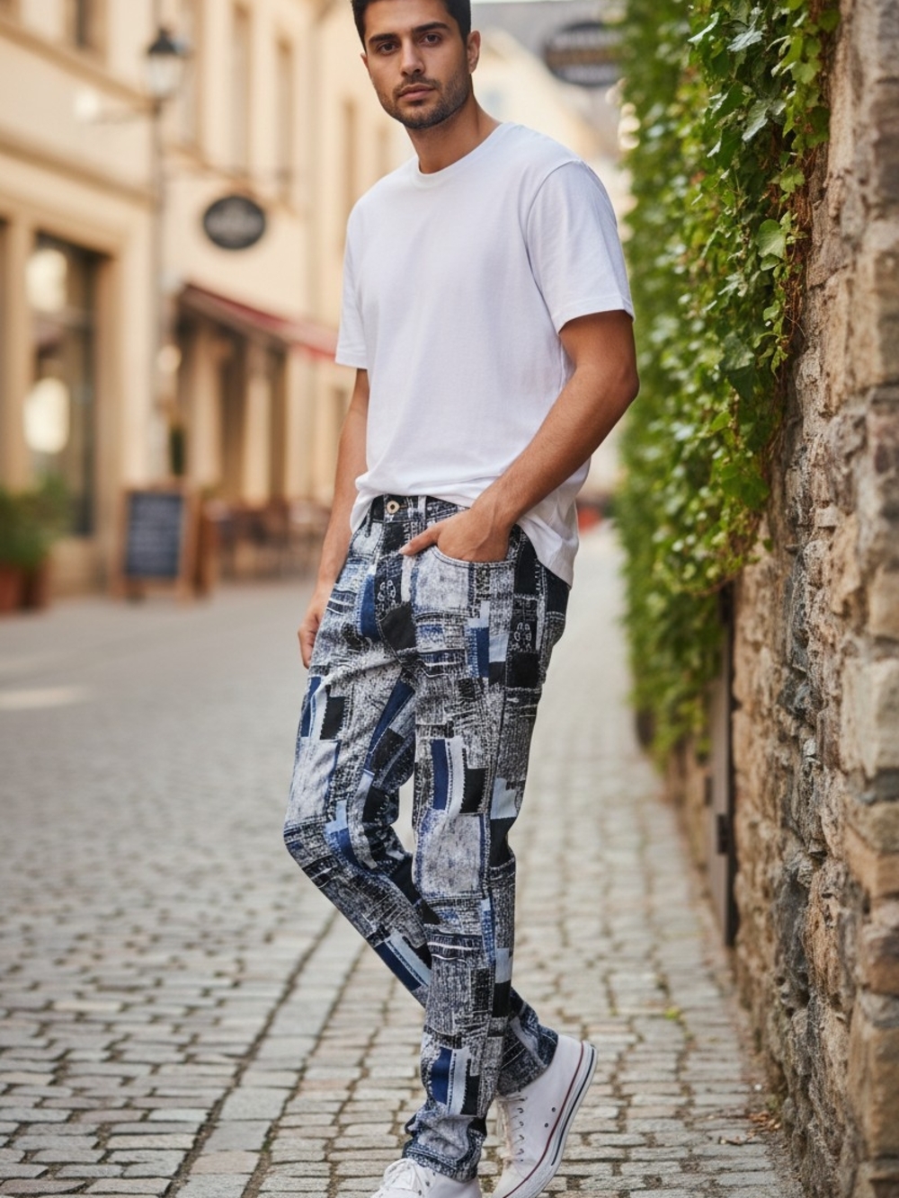 Urban Mosiac Demin Pants - BLUE